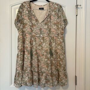 VICI Dolls Collection Green Pink Floral Mini Dress Women’s Size XL